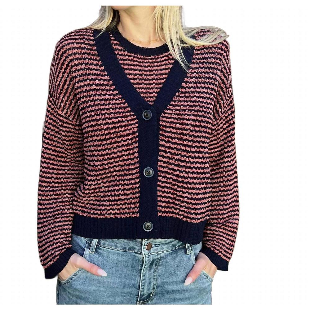 NEW CURRENT AIR two piece cardigan and sleeveless sweater in navy/pink